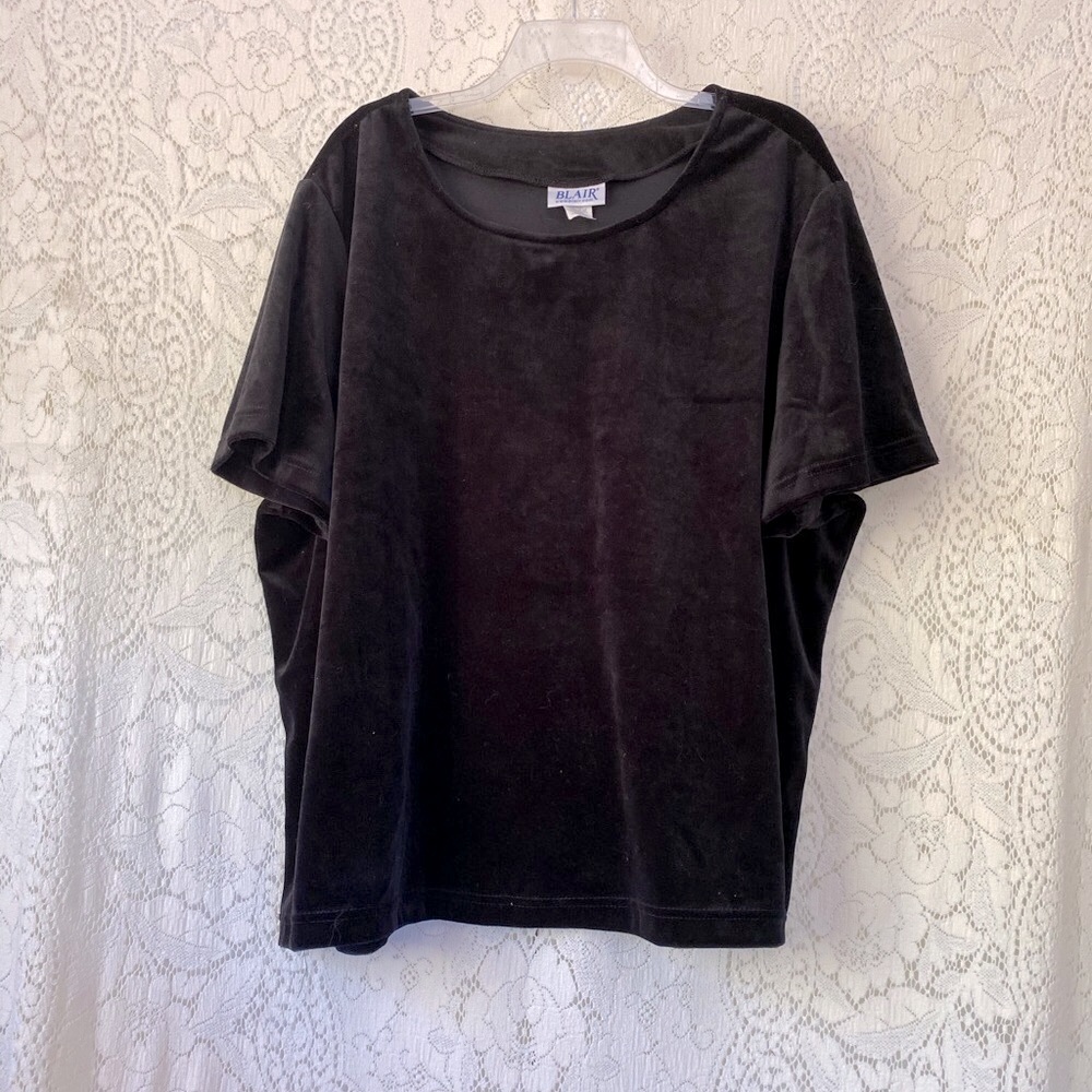 Blair Vintage Black Velvet Scoop Neck Blouse Size 3X Goth Elegant Top